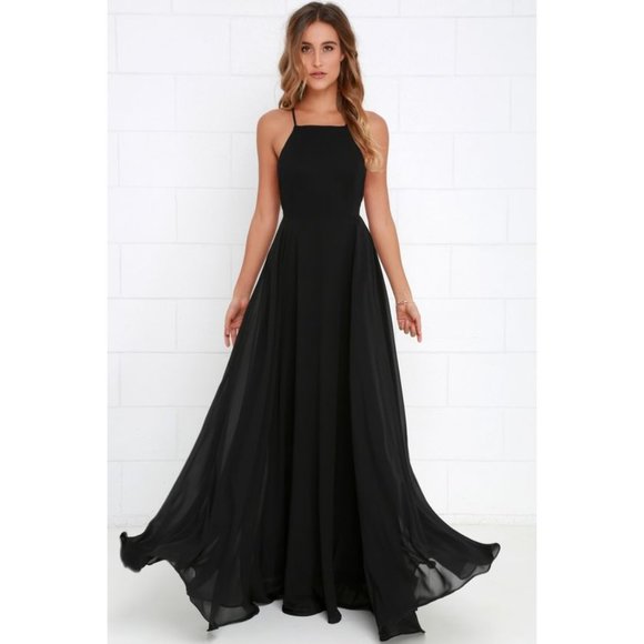 LULU'S Mythical Kind of Love Black Maxi Dress sz S - Picture 1 of 13